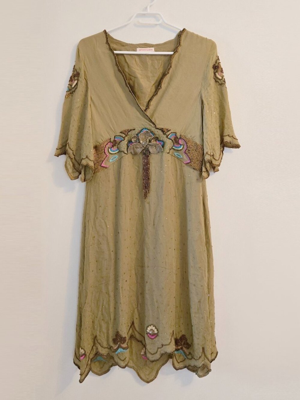 Rare Matthew Williamson Olive Green Beaded Embroidered Embellished Dress Size 14